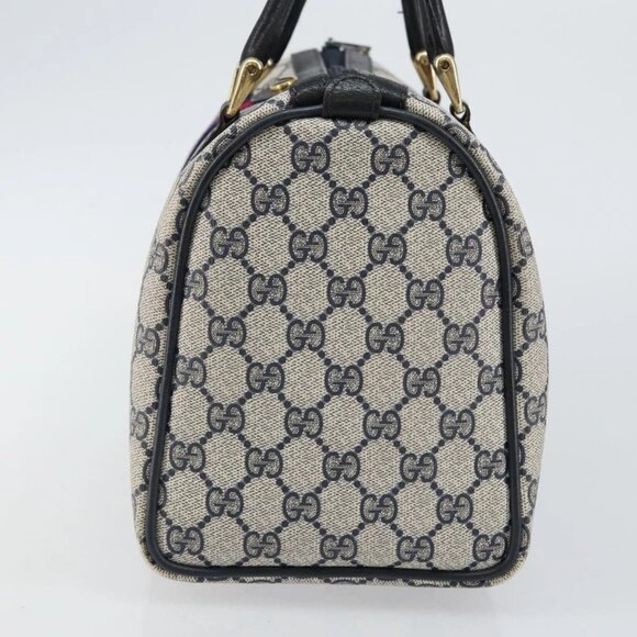 GUCCI GG Supreme Sherry Line Boston Bag PVC Navy Gold Red 40 3842 Auth BA5638 - Picture 6 of 16
